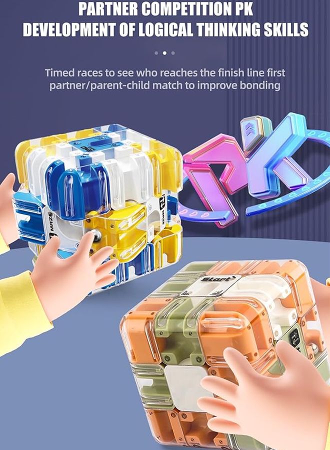 Blue 3D Rolling Ball Maze Cube Puzzle Brain Teaser Game Gift For Adults Teens - Image 4